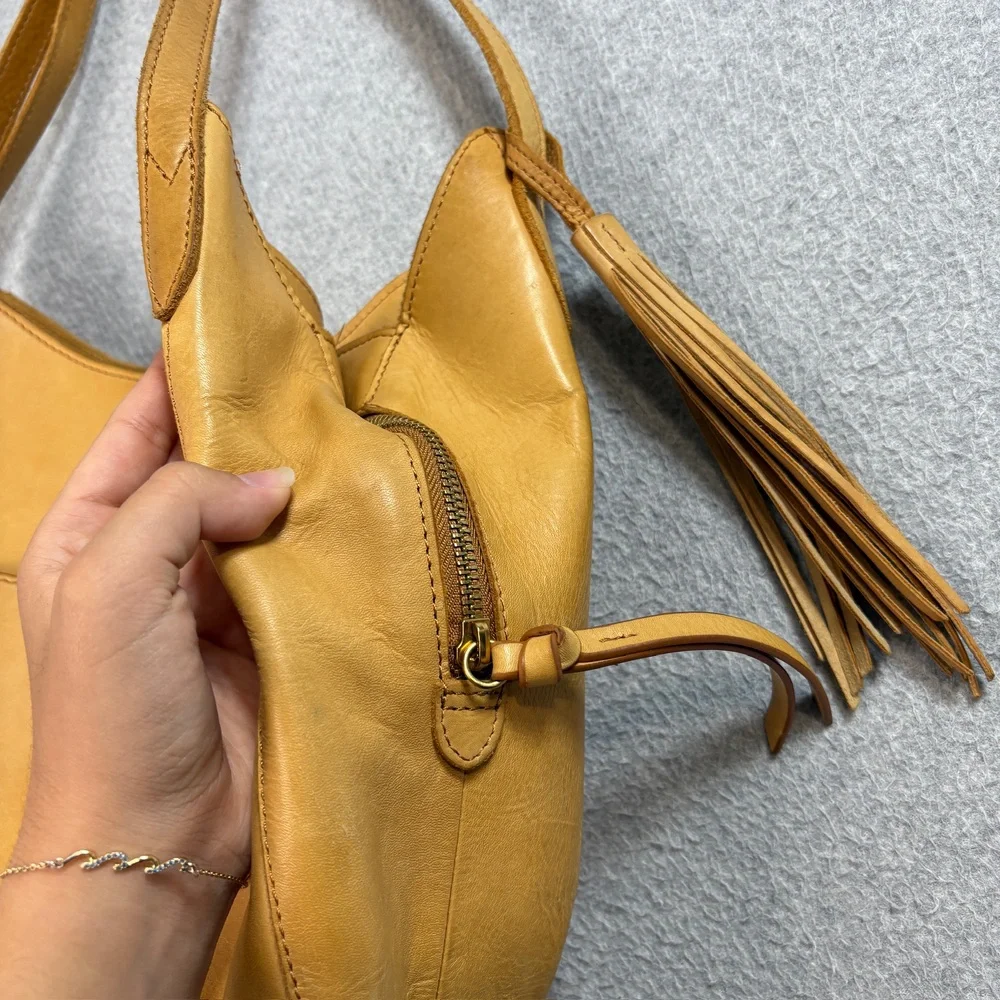 Margot Leather Hobo Purse Women Tan Large Slouch Shoulder Tassel Boho Heritage
